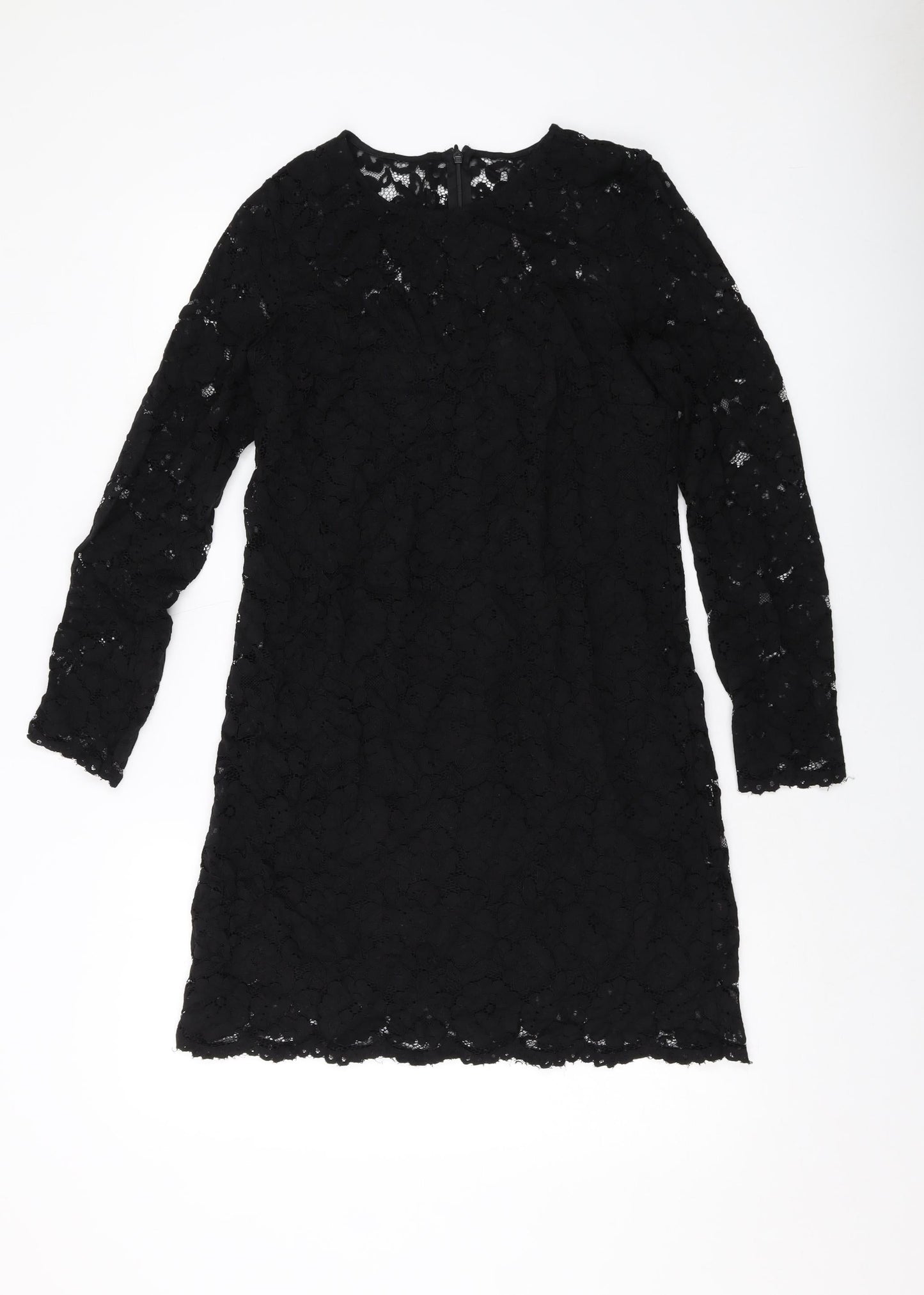 H&M Womens Black Polyester A-Line Size 8 Round Neck Zip