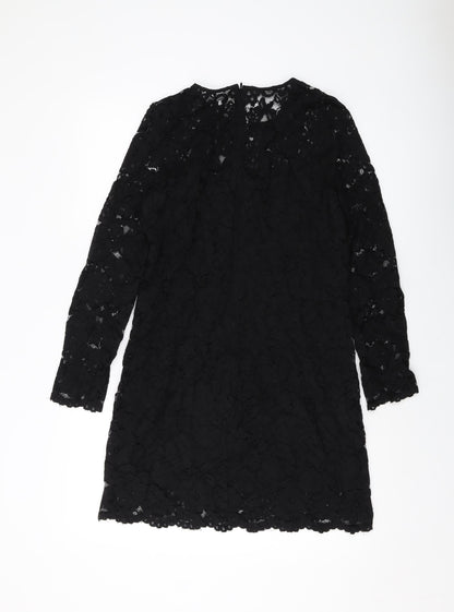 H&M Womens Black Polyester A-Line Size 8 Round Neck Zip