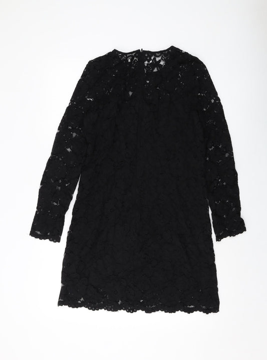 H&M Womens Black Polyester A-Line Size 8 Round Neck Zip
