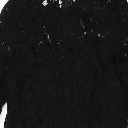 H&M Womens Black Polyester A-Line Size 8 Round Neck Zip