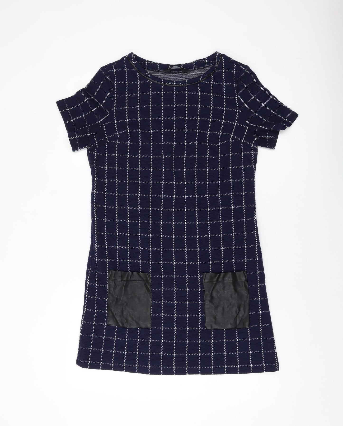 Dorothy Perkins Womens Blue Plaid Polyester A-Line Size 10 Round Neck Pullover