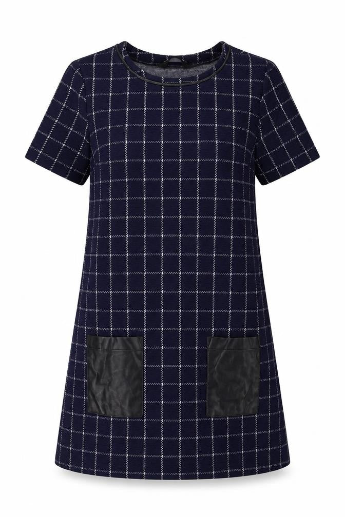 Dorothy Perkins Womens Blue Plaid Polyester A-Line Size 10 Round Neck Pullover