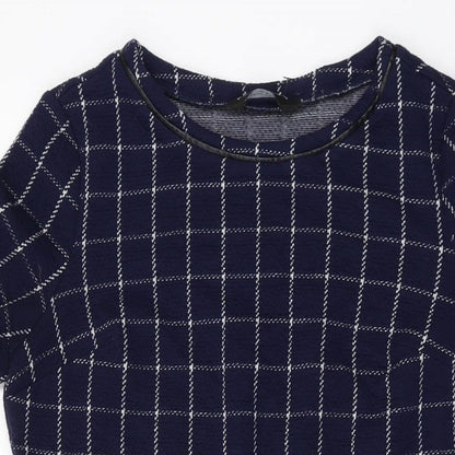 Dorothy Perkins Womens Blue Plaid Polyester A-Line Size 10 Round Neck Pullover