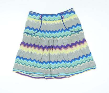 Plenty Womens Multicoloured Geometric Silk Pleated Skirt Size 32 in Zip - Button Detail