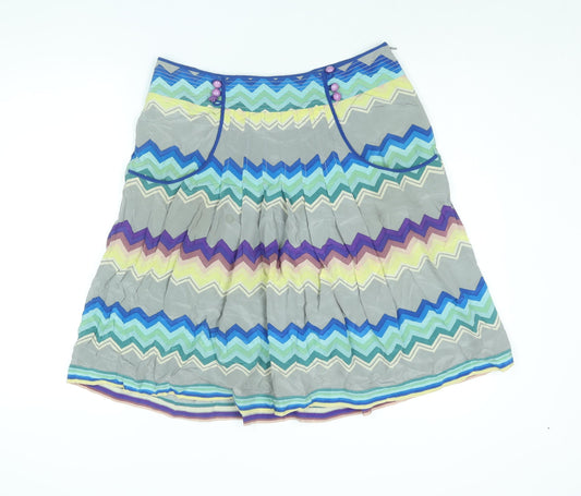 Plenty Womens Multicoloured Geometric Silk Pleated Skirt Size 32 in Zip - Button Detail