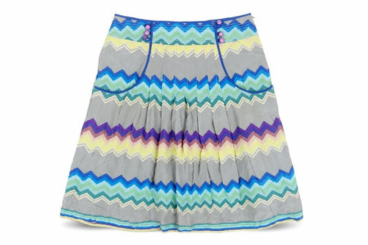 Plenty Womens Multicoloured Geometric Silk Pleated Skirt Size 32 in Zip - Button Detail