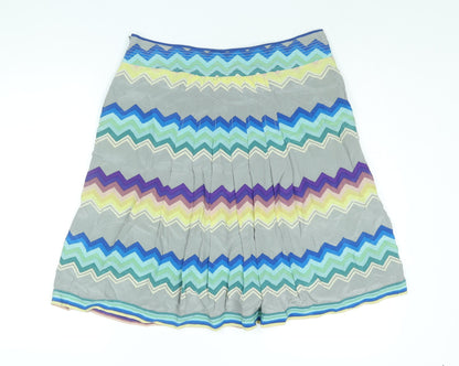 Plenty Womens Multicoloured Geometric Silk Pleated Skirt Size 32 in Zip - Button Detail