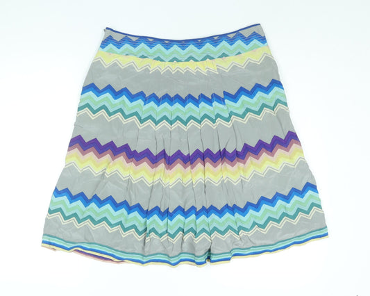 Plenty Womens Multicoloured Geometric Silk Pleated Skirt Size 32 in Zip - Button Detail