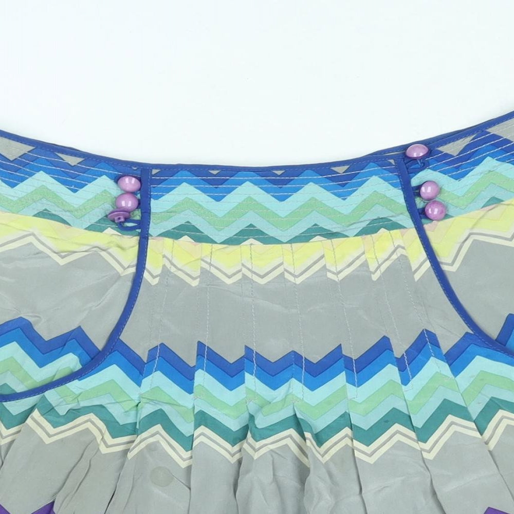 Plenty Womens Multicoloured Geometric Silk Pleated Skirt Size 32 in Zip - Button Detail