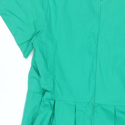 Maeve Womens Green Cotton A-Line Size 10 V-Neck Zip - Waterfall Frill Pleated
