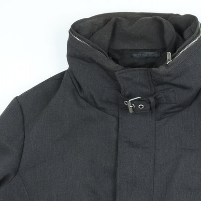 Zara Mens Grey Pea Coat Coat Size L Zip - Buckle Detail