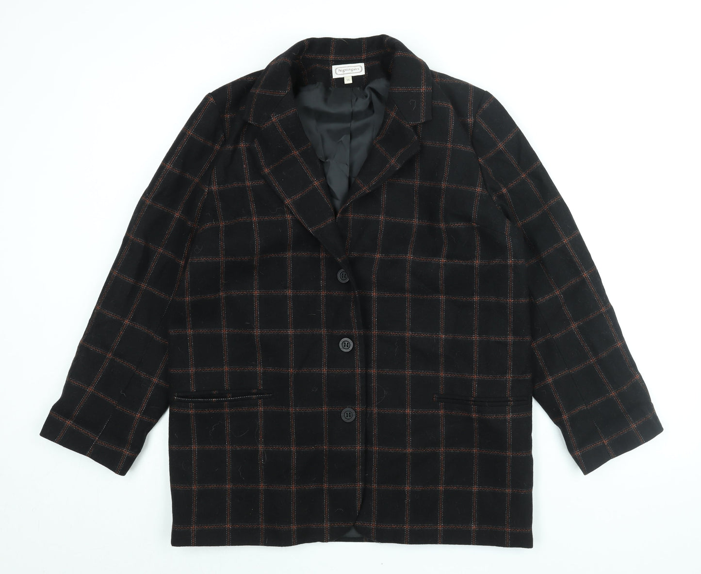 Nightingales Womens Black Check Jacket Blazer Size 16 Button