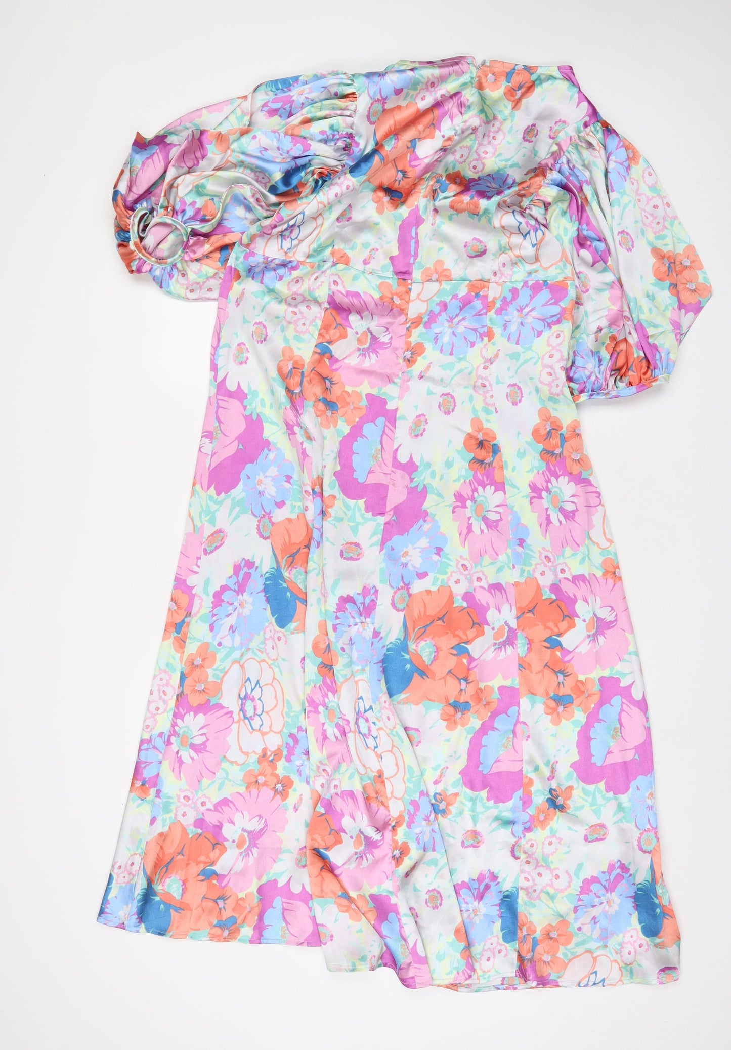 ASOS Womens Multicoloured Floral Polyester A-Line Size 14 V-Neck Zip