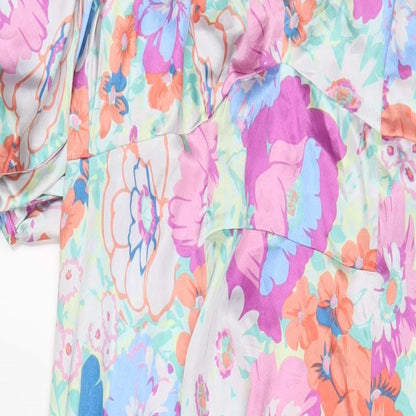 ASOS Womens Multicoloured Floral Polyester A-Line Size 14 V-Neck Zip