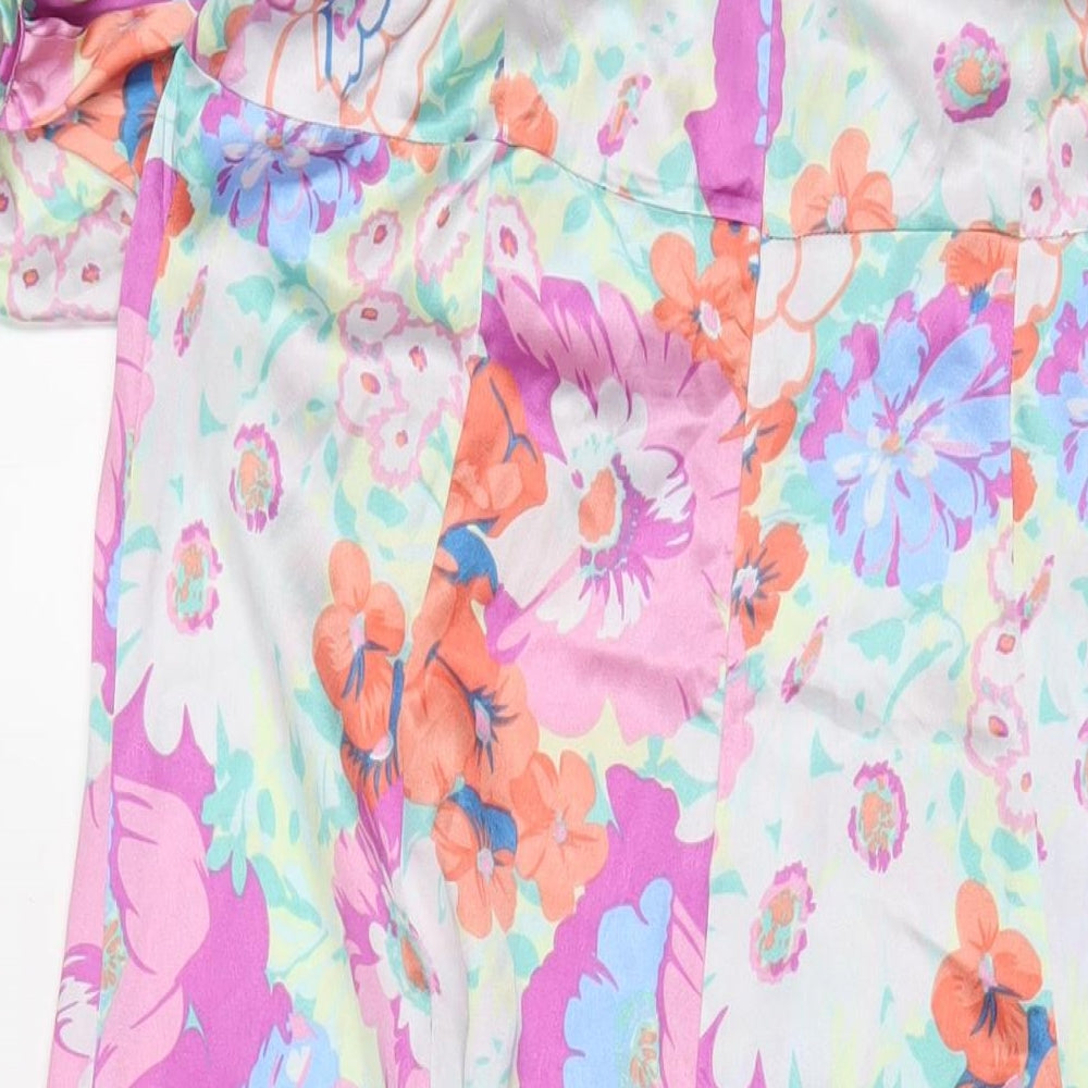 ASOS Womens Multicoloured Floral Polyester A-Line Size 14 V-Neck Zip