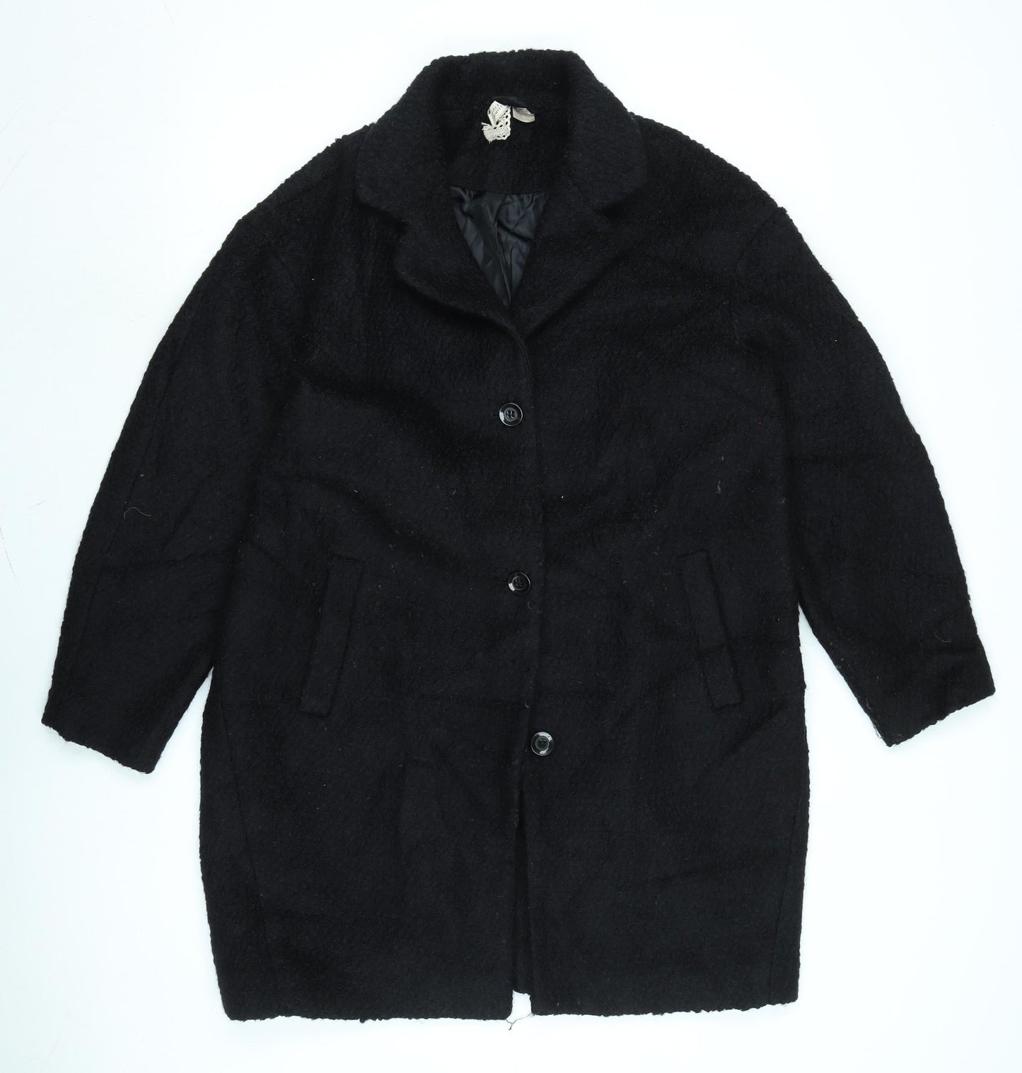 Divided Womens Black Overcoat Coat Size 8 Button