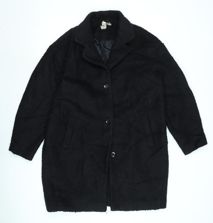 Divided Womens Black Overcoat Coat Size 8 Button