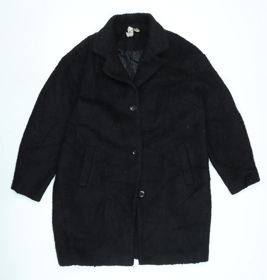 Divided Womens Black Overcoat Coat Size 8 Button