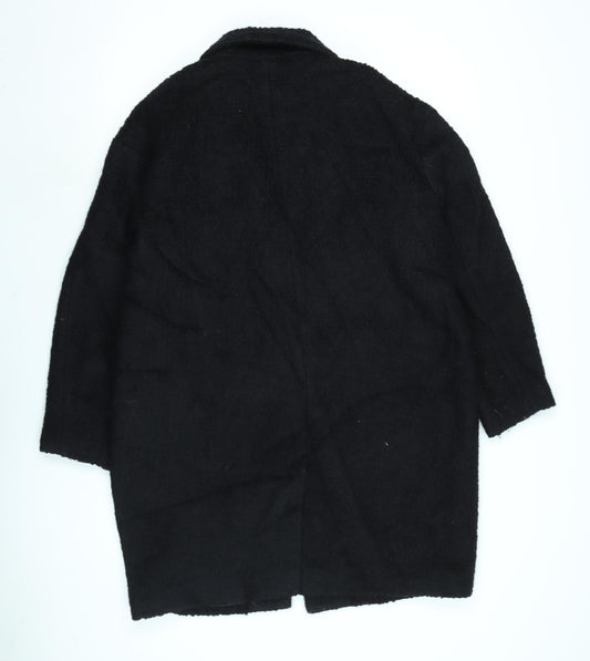 Divided Womens Black Overcoat Coat Size 8 Button