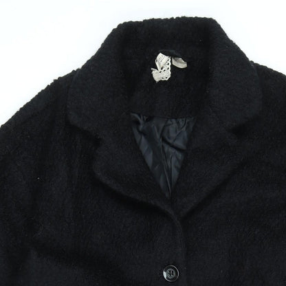 Divided Womens Black Overcoat Coat Size 8 Button