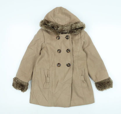 Marks and Spencer Girls Beige Basic Coat Coat Size 6-7 Years Button