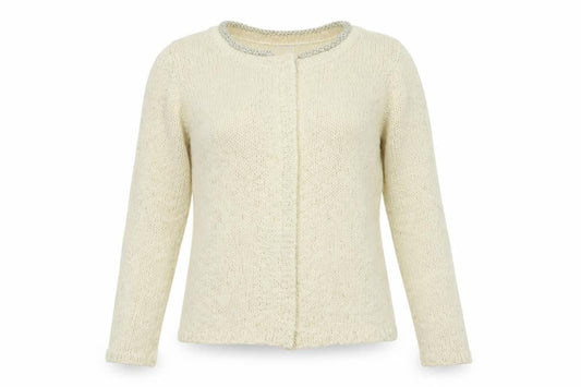 Front view of Vera Moda women’s ivory crew neck cotton cardigan jumper, size S