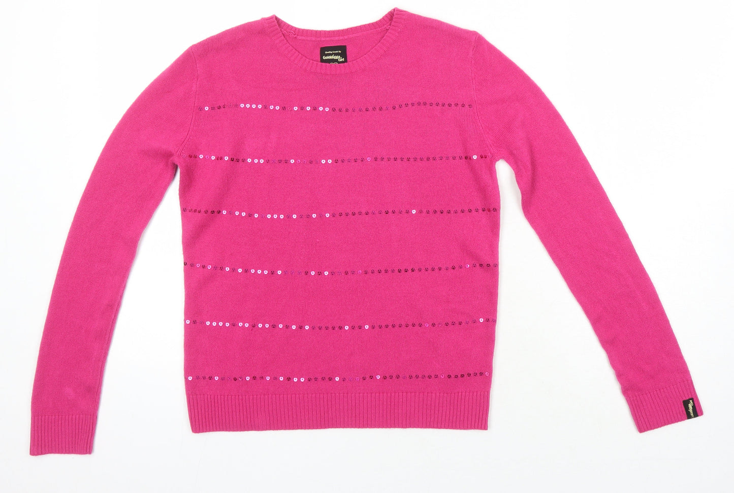 Golddigga Girls Pink Round Neck Acrylic Pullover Jumper Size 13 Years - Sequined detail