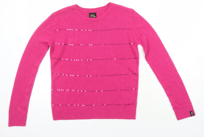 Golddigga Girls Pink Round Neck Acrylic Pullover Jumper Size 13 Years - Sequined detail