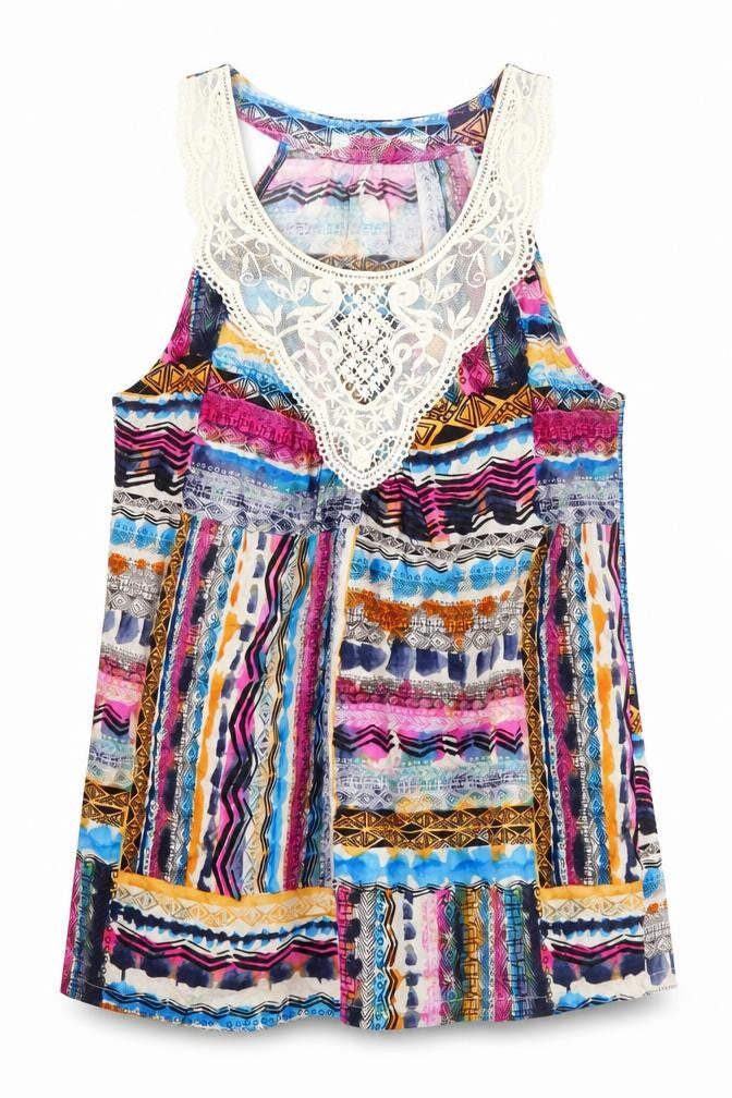 Forever 21 Womens Multicoloured Geometric Chlorofibre Tunic Blouse Size L Scoop Neck