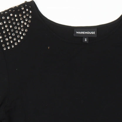 Warehouse Womens Black Viscose Shift Size 12 Round Neck - Studded shoulder detail