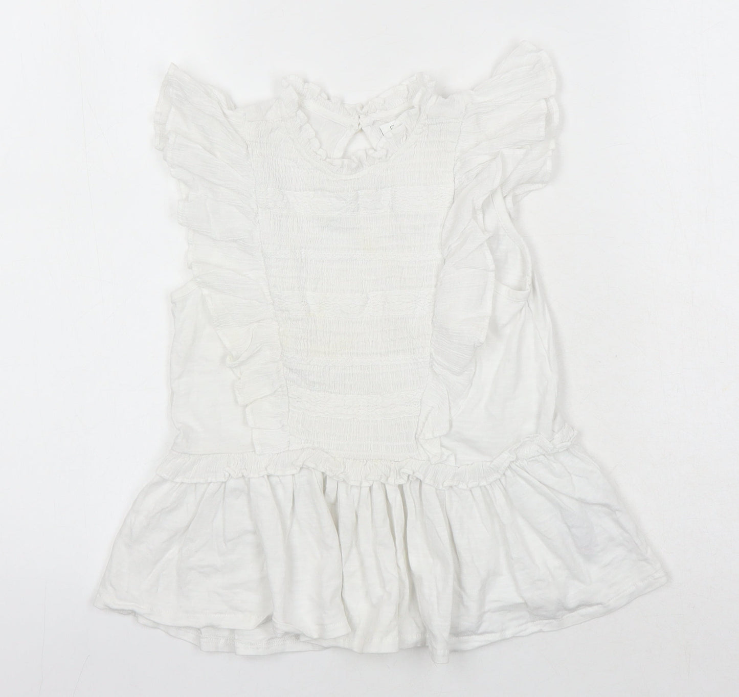 Next Girls White 100% Cotton Ringer Blouse Size 7 Years Round Neck