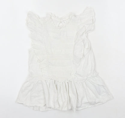 Next Girls White 100% Cotton Ringer Blouse Size 7 Years Round Neck