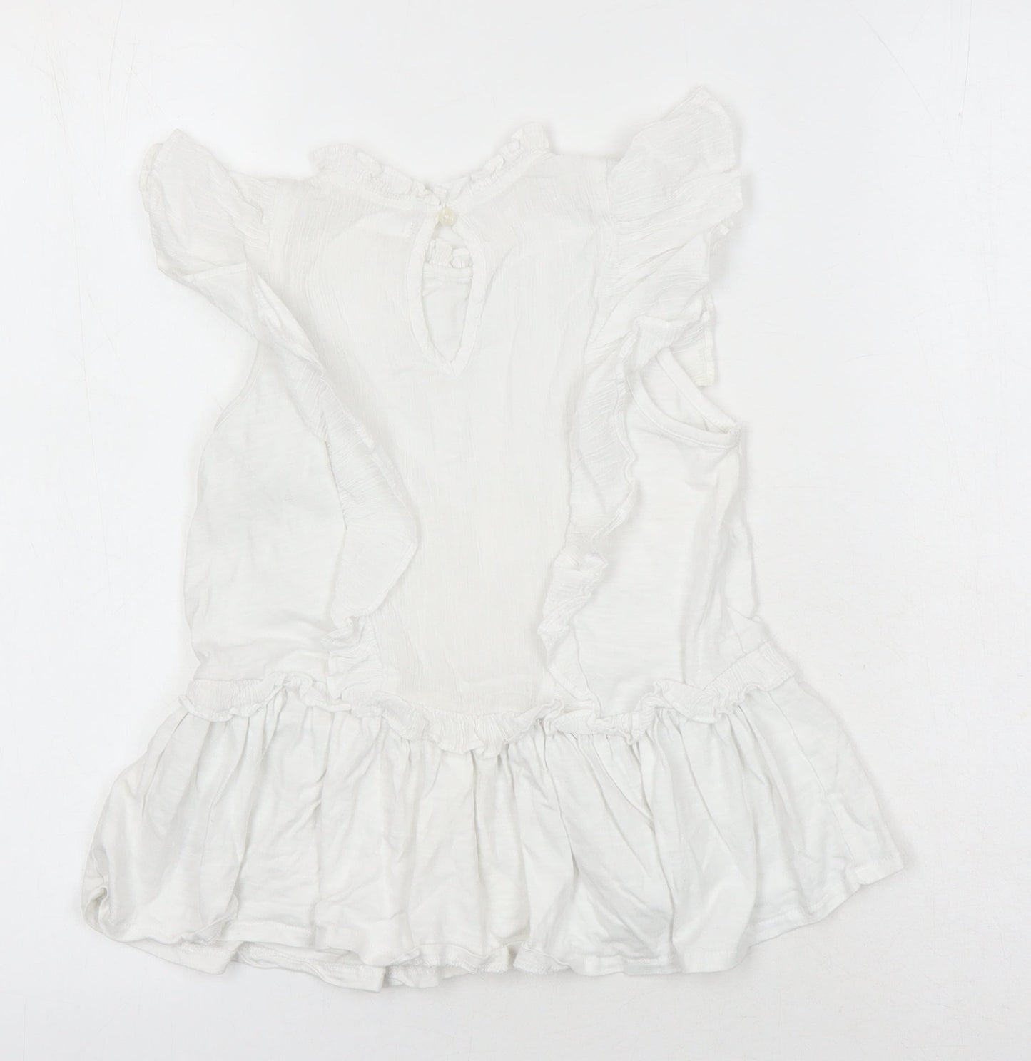 Next Girls White 100% Cotton Ringer Blouse Size 7 Years Round Neck
