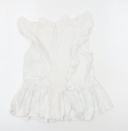 Next Girls White 100% Cotton Ringer Blouse Size 7 Years Round Neck