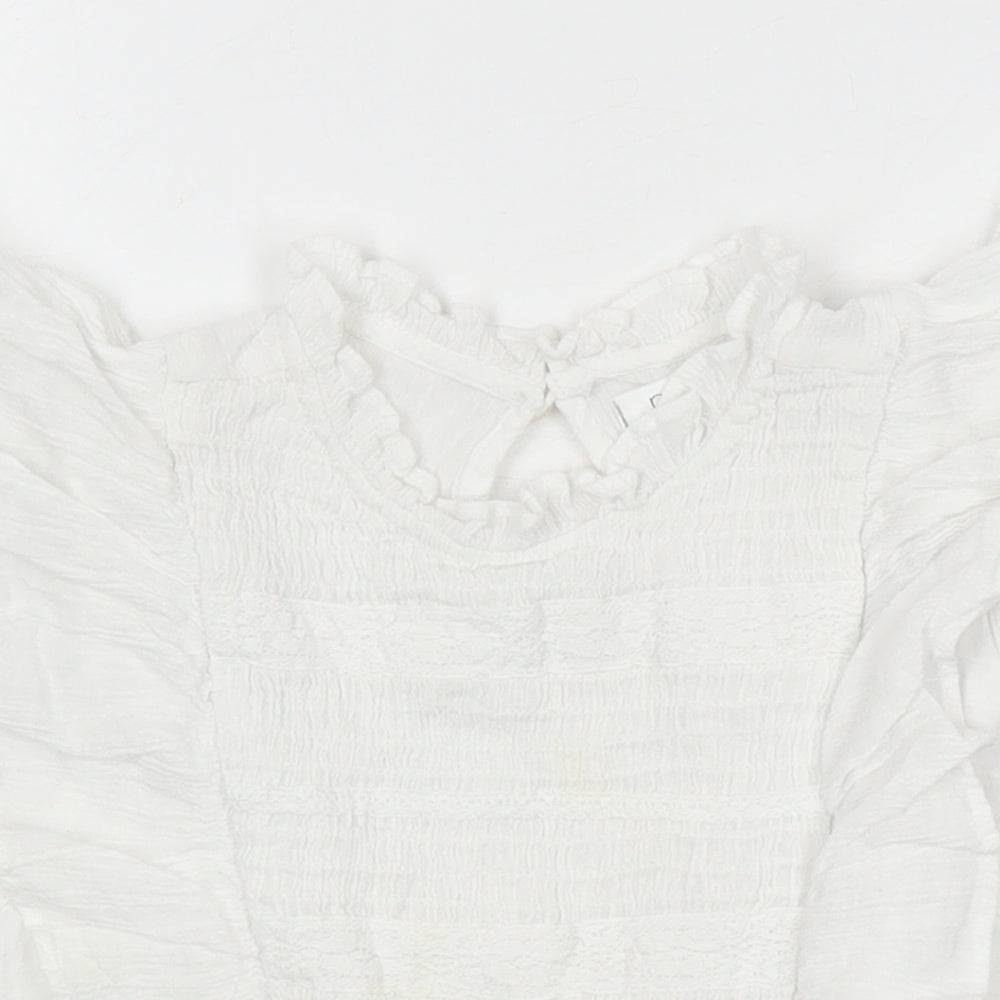 Next Girls White 100% Cotton Ringer Blouse Size 7 Years Round Neck