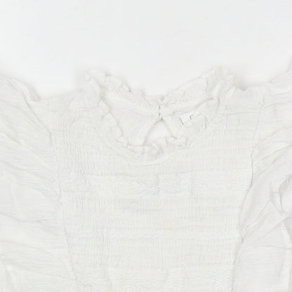 Next Girls White 100% Cotton Ringer Blouse Size 7 Years Round Neck