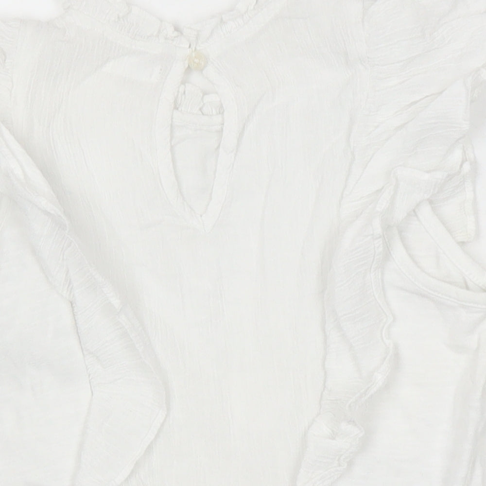 Next Girls White 100% Cotton Ringer Blouse Size 7 Years Round Neck