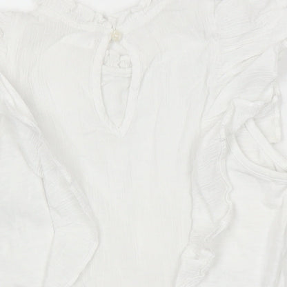 Next Girls White 100% Cotton Ringer Blouse Size 7 Years Round Neck