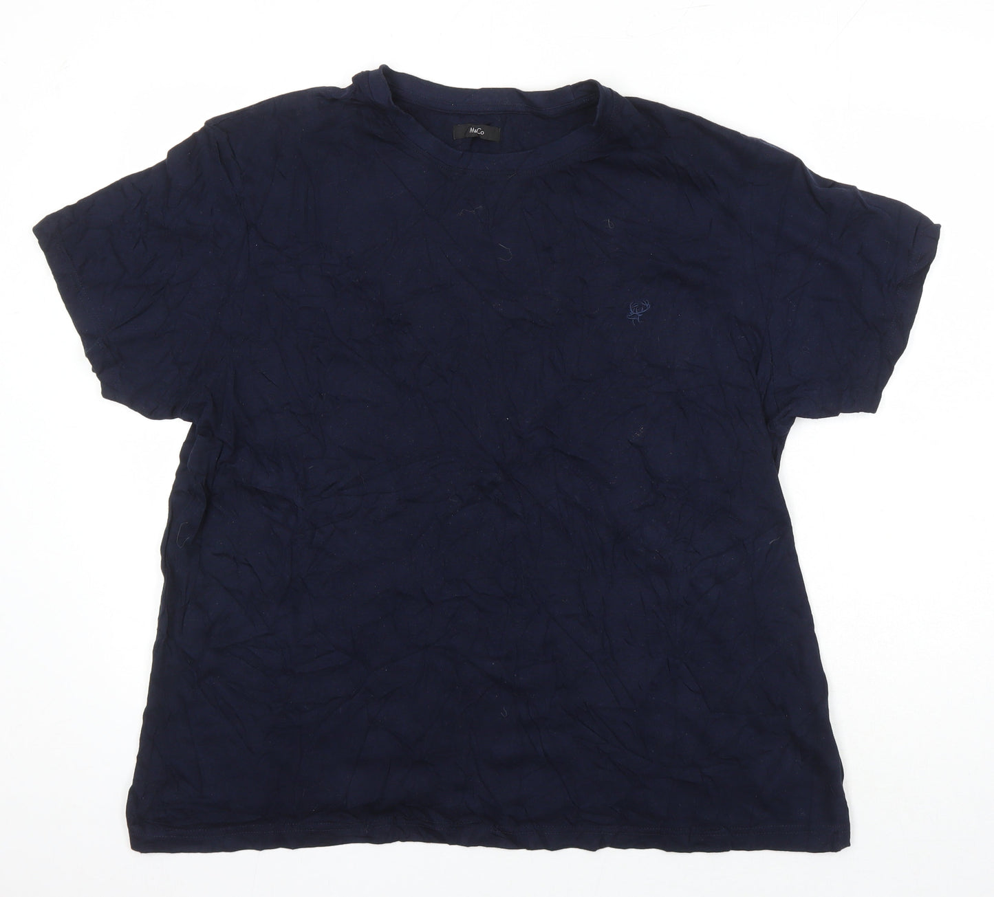 M&Co Mens Blue Cotton T-Shirt Size S Round Neck