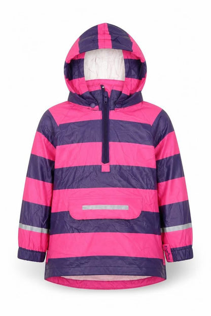 Front view of Playshoes girls’ pink striped rain coat coat, size S