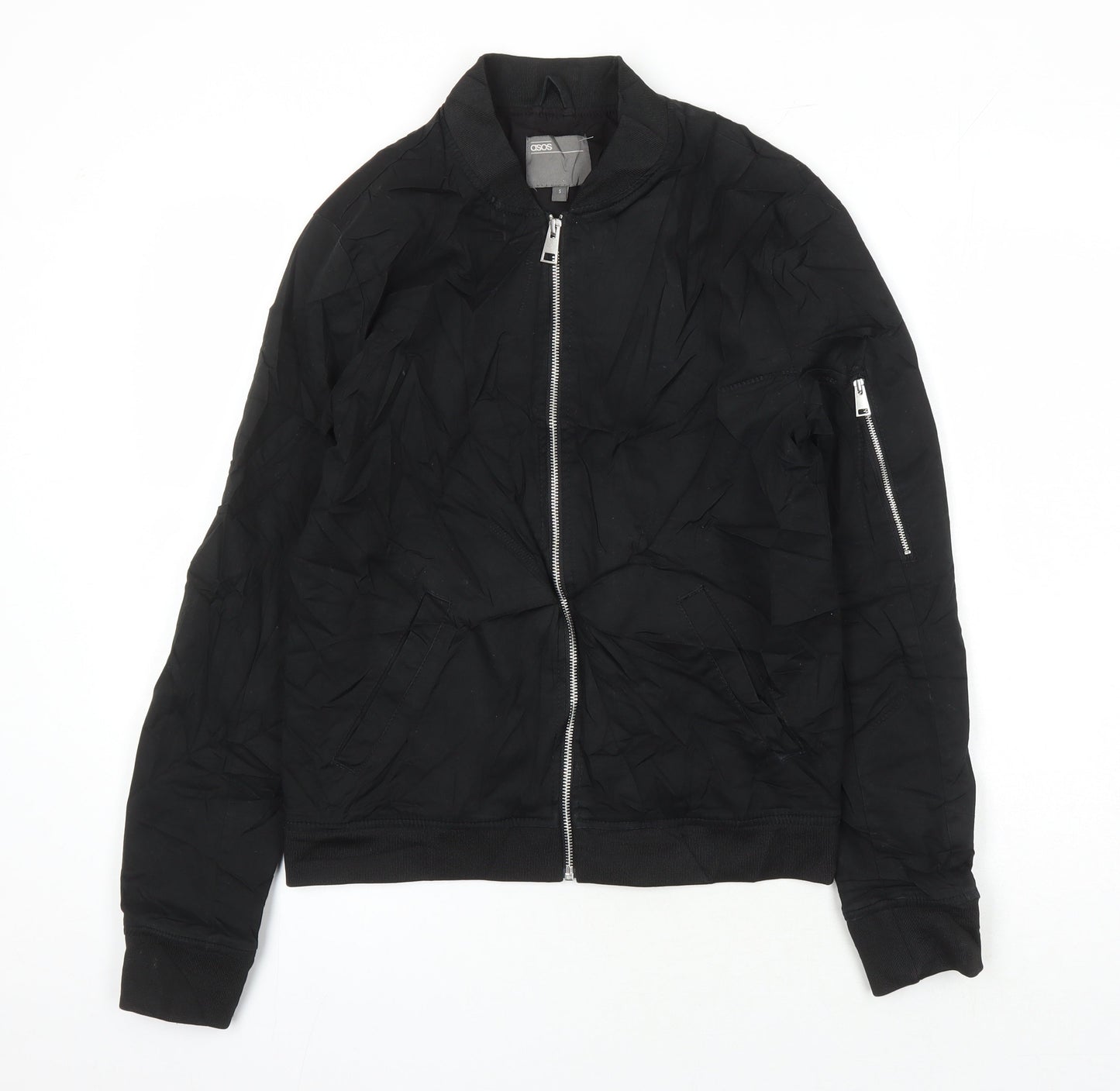 ASOS Womens Black Herringbone Bomber Jacket Jacket Size S Zip