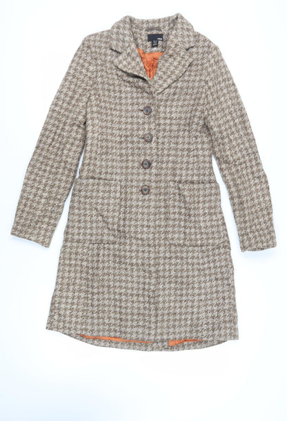 H&M Womens Beige Geometric Overcoat Coat Size 6 Button