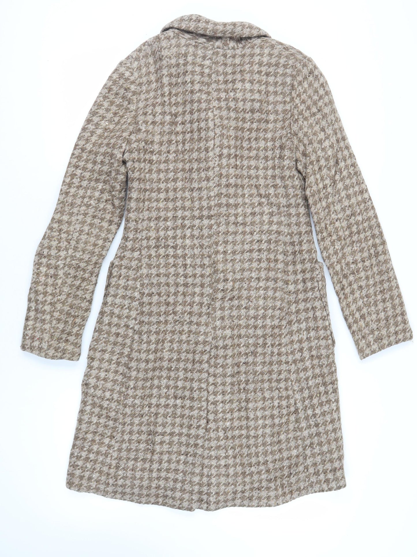 H&M Womens Beige Geometric Overcoat Coat Size 6 Button