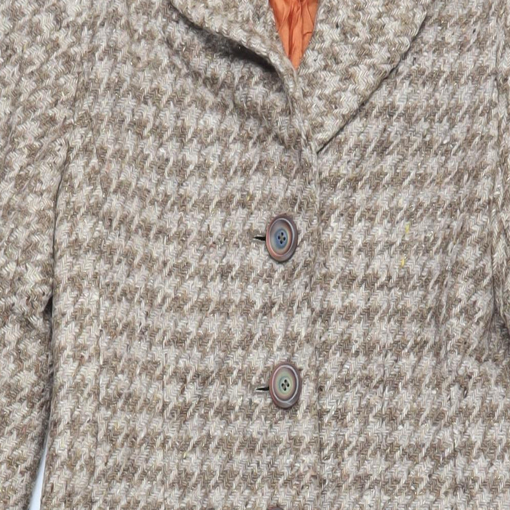 H&M Womens Beige Geometric Overcoat Coat Size 6 Button