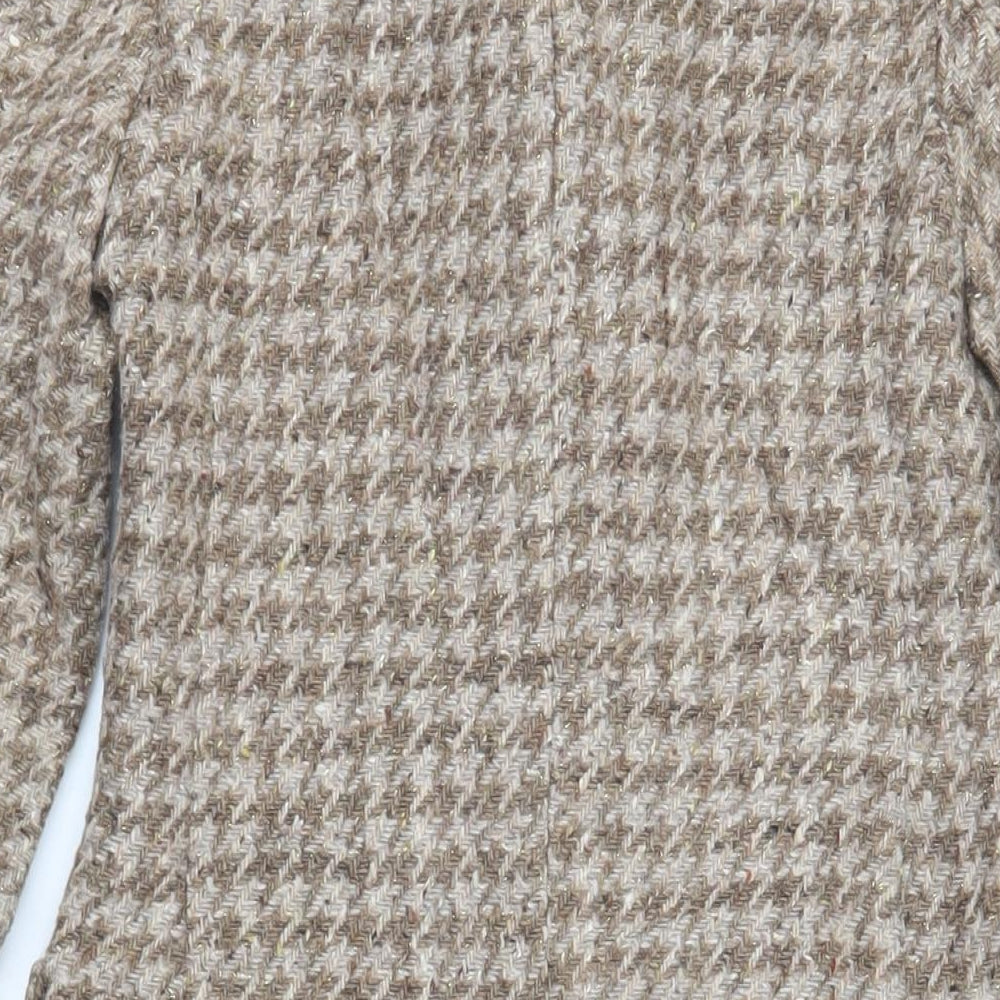 H&M Womens Beige Geometric Overcoat Coat Size 6 Button