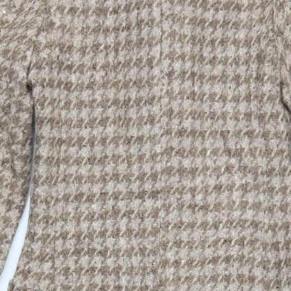 H&M Womens Beige Geometric Overcoat Coat Size 6 Button