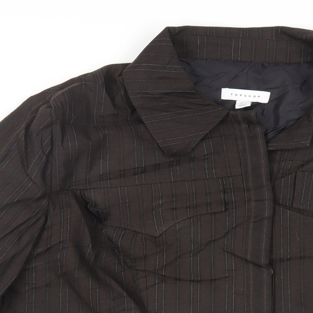 Topshop Womens Brown Striped Jacket Blazer Size 14 Button