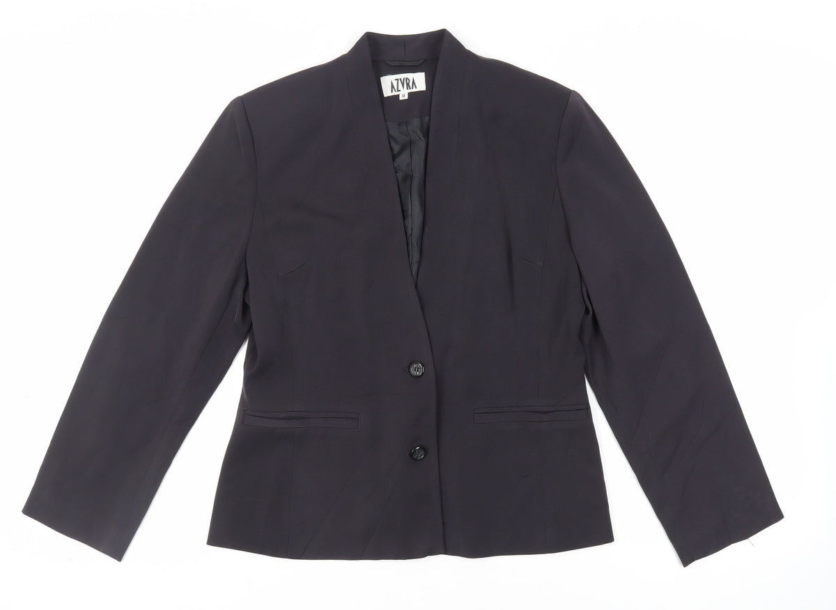 AZVRA Womens Black Jacket Blazer Size 14 Button