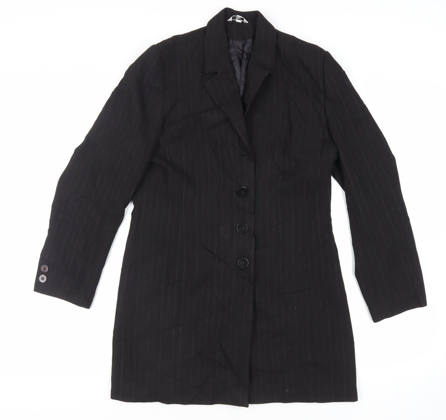 Klass Womens Black Striped Jacket Blazer Size 12 Button