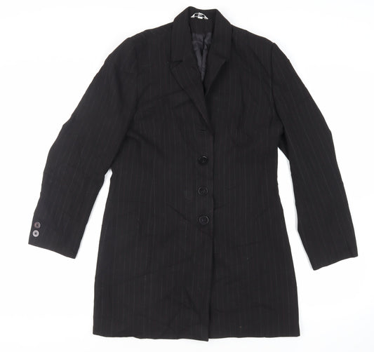 Klass Womens Black Striped Jacket Blazer Size 12 Button